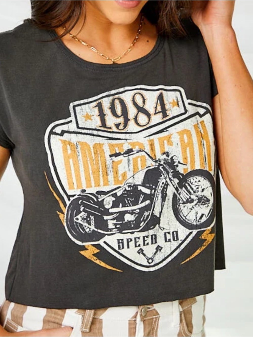 Altar'd State Gray cropped tee Americana motorcycle XS